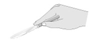 The meat knife. Place your index finger about an inch down the handle to help you press down firmly.