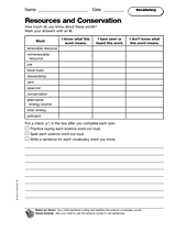 Resources and Conservation: Vocabulary
