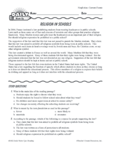 Religion in Schools Reading Warm-Up