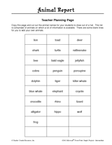 Animal Report PowerPoint Presentation: Teacher Planning Page